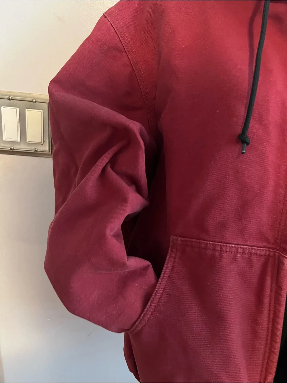 Carhartt J158 DKH Red Jacket Mens Large Duck Red Fleece Lined Hooded Vintage